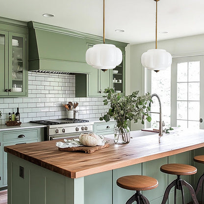 Handcrafted Bulbous Milk Glass Pendant