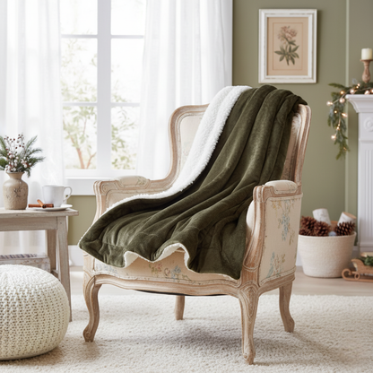 Tache Super Soft Evergreen Micro Fleece Green Sherpa Throw Blanket