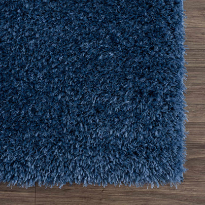 Faina Solid Dark Blue Shag Rug Washable