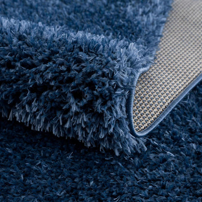 Faina Solid Dark Blue Shag Washable Area Rug - Clearance