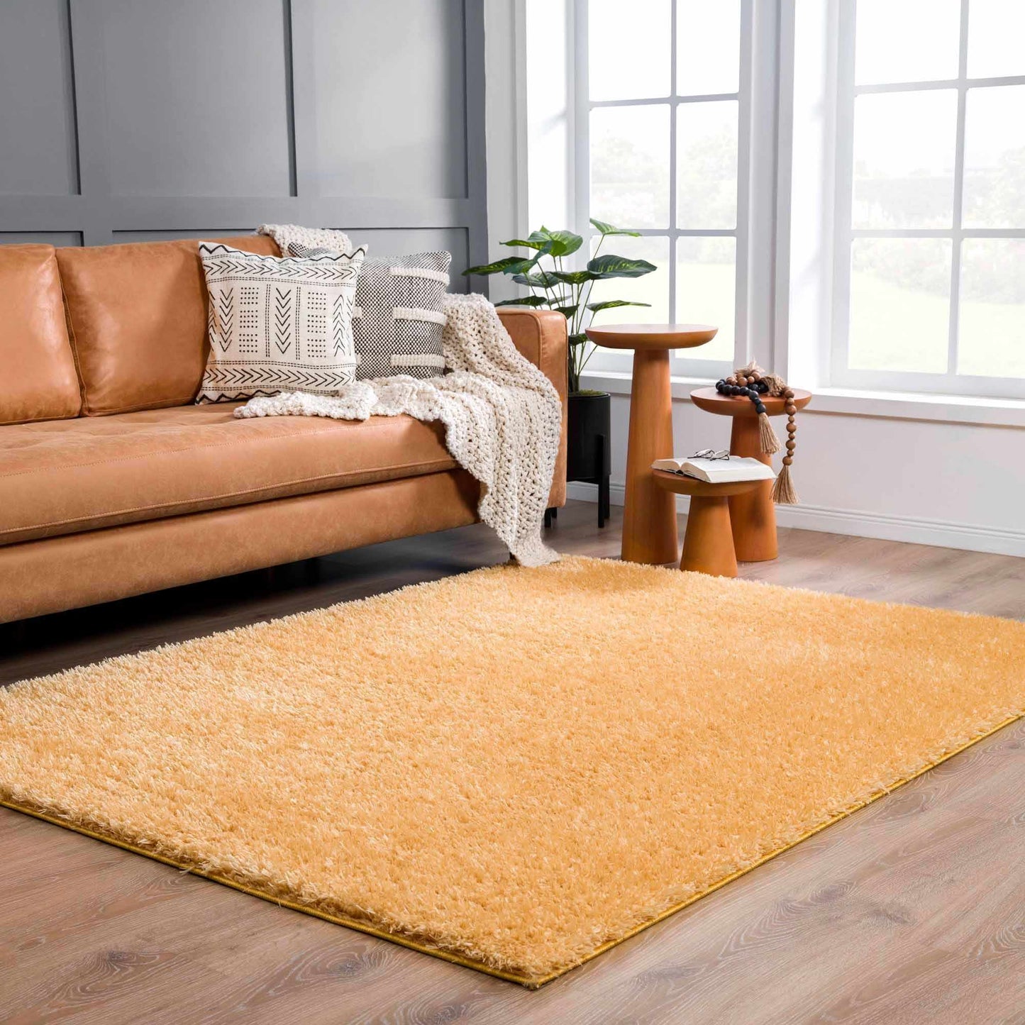 Faina Solid Gold Shag Washable Area Rug - Clearance