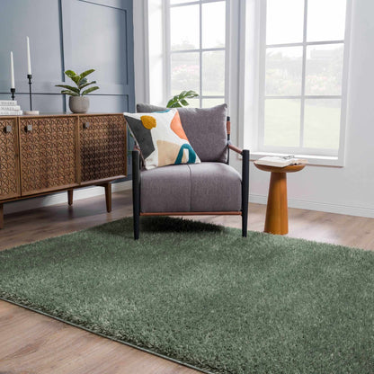 Faina Solid Green Shag Washable Area Rug - Clearance