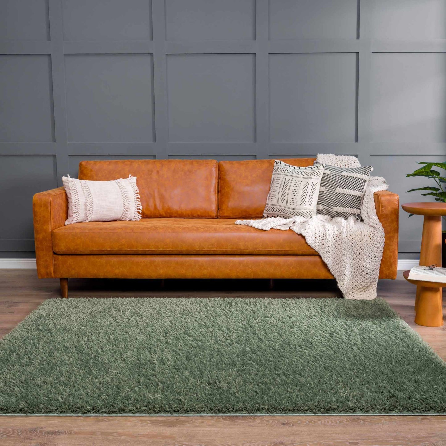 Faina Solid Green Shag Washable Area Rug - Clearance