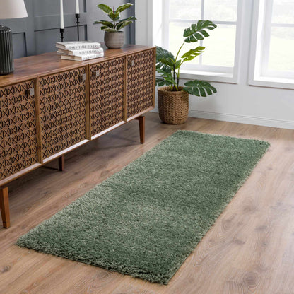 Faina Solid Green Shag Washable Area Rug - Clearance