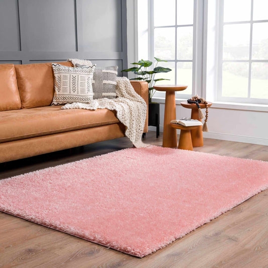 Faina Solid Pink Shag Washable Area Rug - Clearance