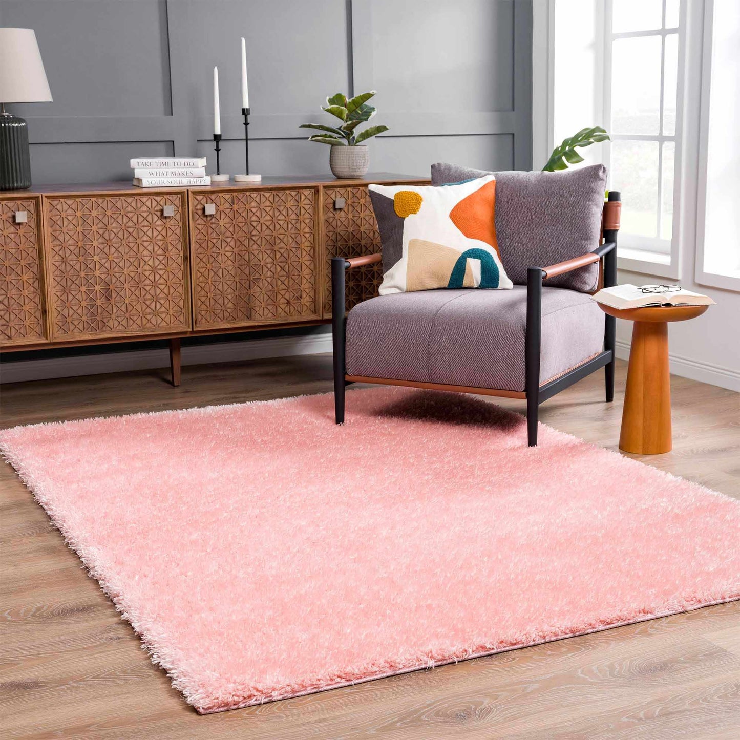 Faina Solid Pink Shag Washable Area Rug - Clearance