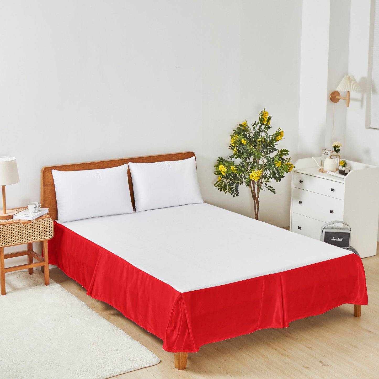 Tache Satin Romantic Bright Red Glam Platform Tailored 14" Bed Skirt Dust Ruffle (HY4174)
