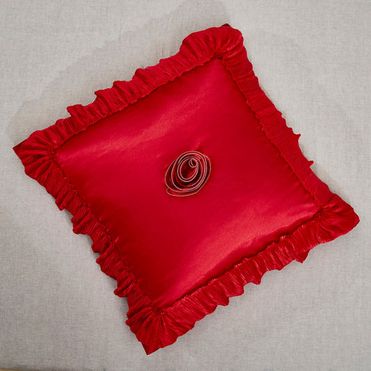 Polyester Satin Ruffle Euro Sham with Floral Accent, Bright Red