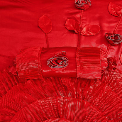 Tache Satin Ruffle Victorian Glam Romantic Red Rose Comforter Set (HY4174)