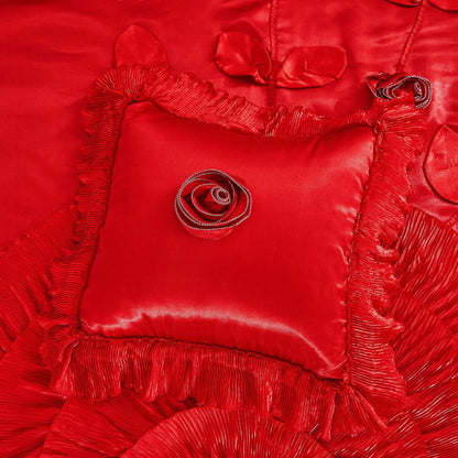 Tache Satin Ruffle Victorian Glam Romantic Red Rose Comforter Set (HY4174)