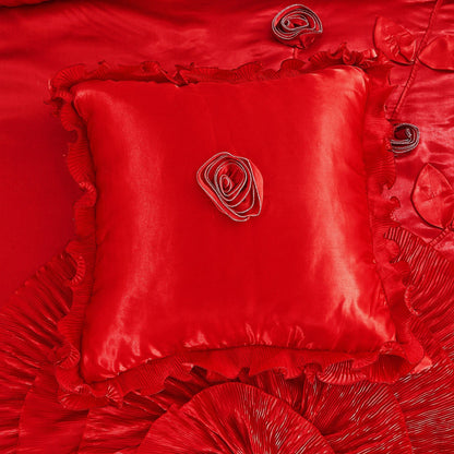Tache Satin Ruffle Victorian Glam Romantic Red Rose Comforter Set (HY4174)