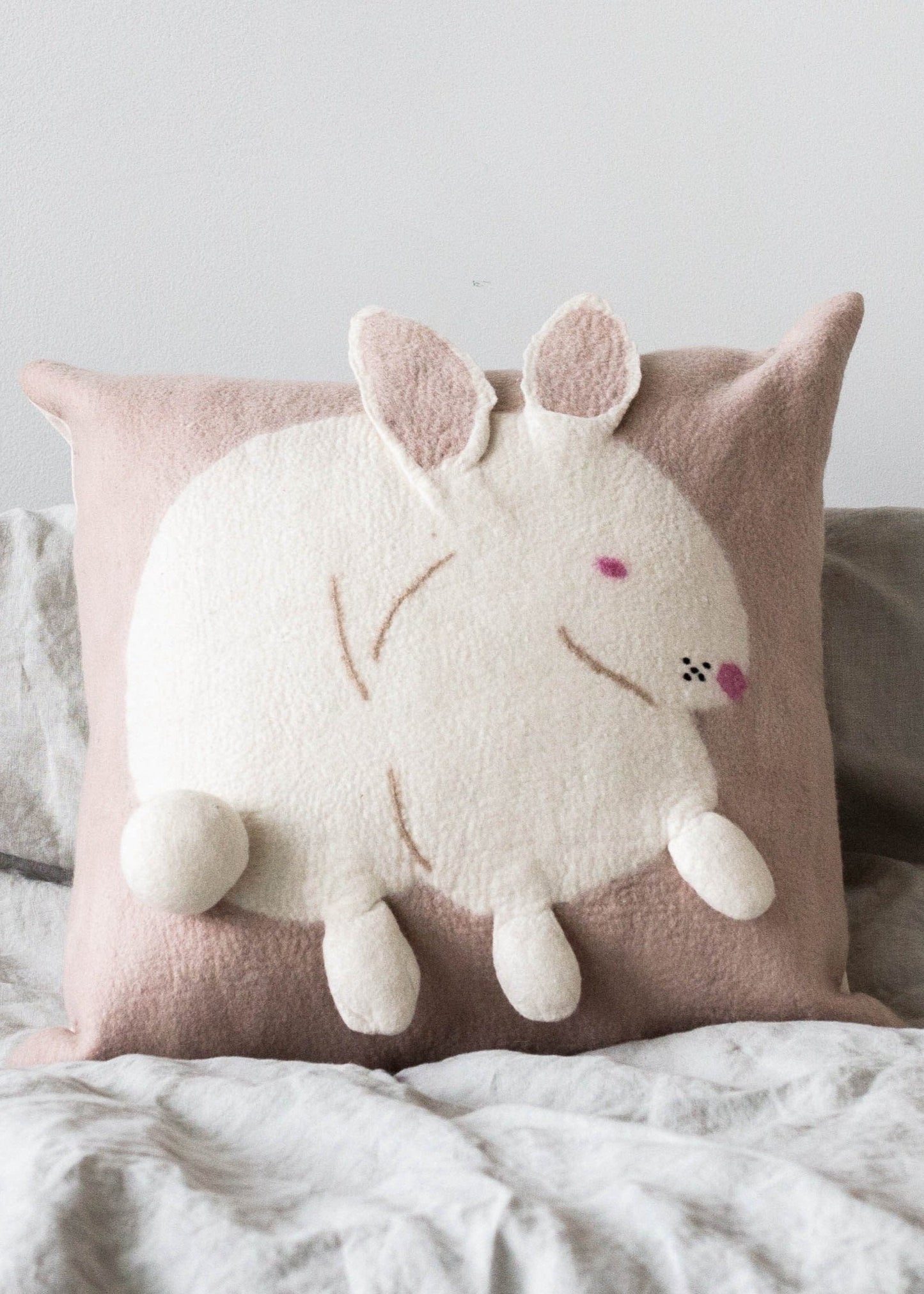 Bunny Rabbit Blush Wool Throw Pillow