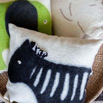 African Modern Boho Felted Decorative Pillow: Animal Zebra Jungle Wool Throw Pillow