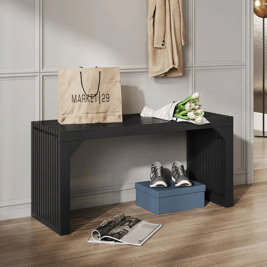 Solid Wood Grille Bench for Entryway, Patio, and Interior Spaces