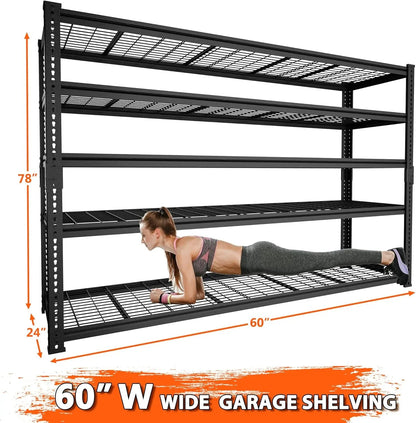 Hausvita Storage Shelves Heavy Duty, 48" L x 18" W x 72" H Garage Wire Shelving Unit Loads 2000LBS, 5-tier Adjustable Metal Industrial Utility Shelf Rack for Kitchen, Laundry Room, Pantry, Warehouse, Basement