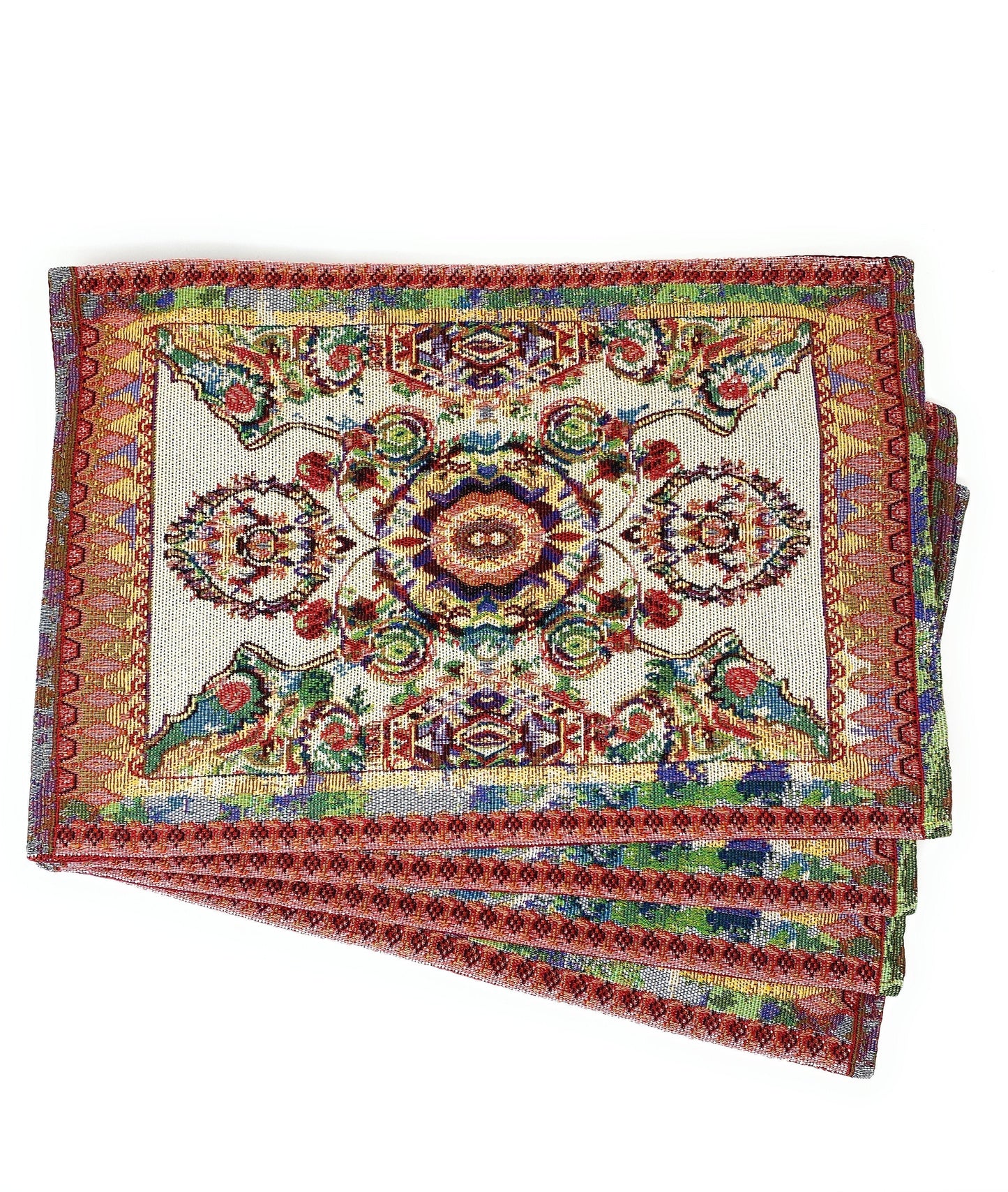 Tache Elegant Coral Colorful Ornate Paisley Woven Tapestry Placemat Set (18193)