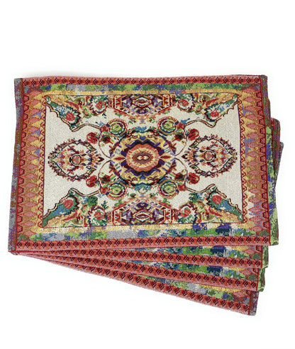Tache Elegant Coral Colorful Ornate Paisley Woven Tapestry Placemat Set (18193)