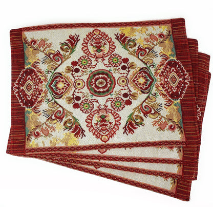 Tache Elegant Burgundy Ornate Paisley Woven Tapestry Placemat Set (18194)