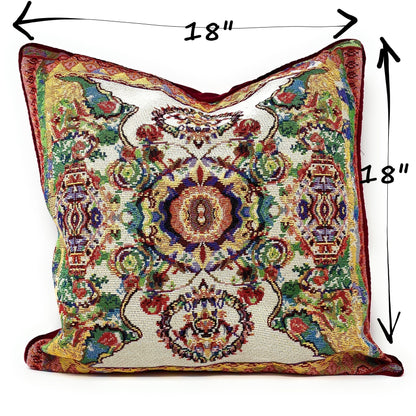 Tache Elegant Ivory Colorful Ornate Paisley Woven Tapestry Throw Pillow Cover (18193)