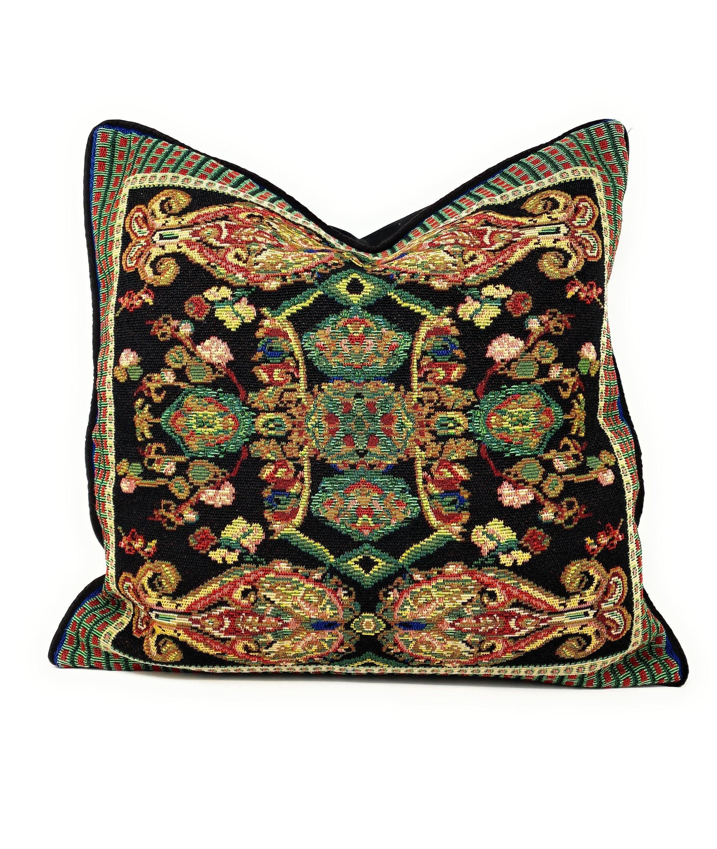 Tache Elegant Black Ornate Paisley Woven Tapestry Throw Pillow Cover (18192)