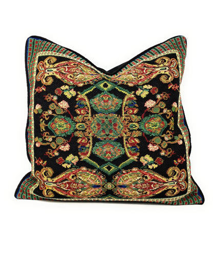 Tache Elegant Black Ornate Paisley Woven Tapestry Throw Pillow Cover (18192)