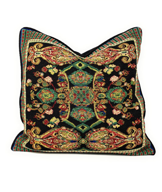 Tache Elegant Black Ornate Paisley Woven Tapestry Throw Pillow Cover (18192)