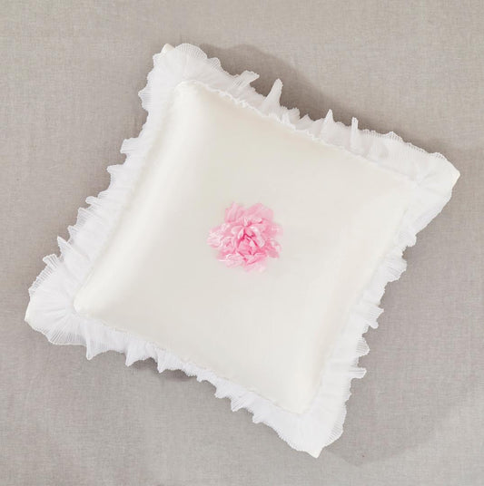 Polyester Ruffle Floral Euro Sham, Pearl White and Rose Pink