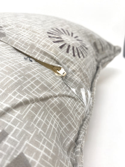 Tache Cotton Taupe Beige Striped Floral Geometric Starburst Decorative 18x18" Throw Pillow Covers -  2-Pieces (DXJ107076)