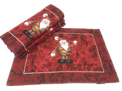Tache Here Comes Santa Claus Vintage Holiday Woven Tapestry Red Christmas Placemat Set of 4 (8577PM)