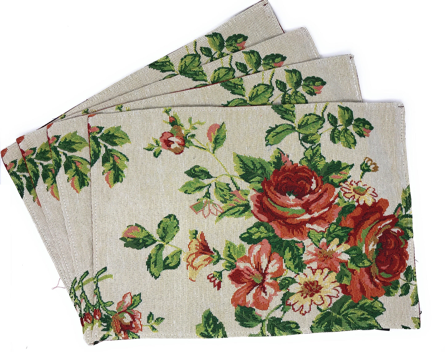Tache Sweet Roses Vintage Ivory Woven Tapestry Placemat Set (17593PM)