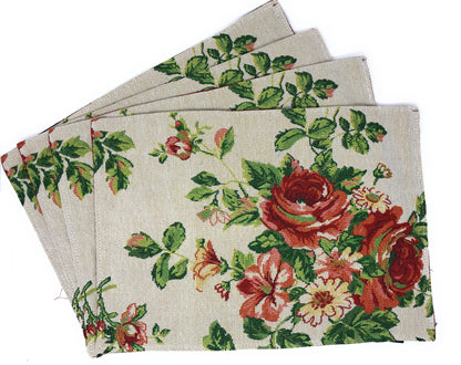 Tache Sweet Roses Vintage Ivory Woven Tapestry Placemat Set (17593PM)