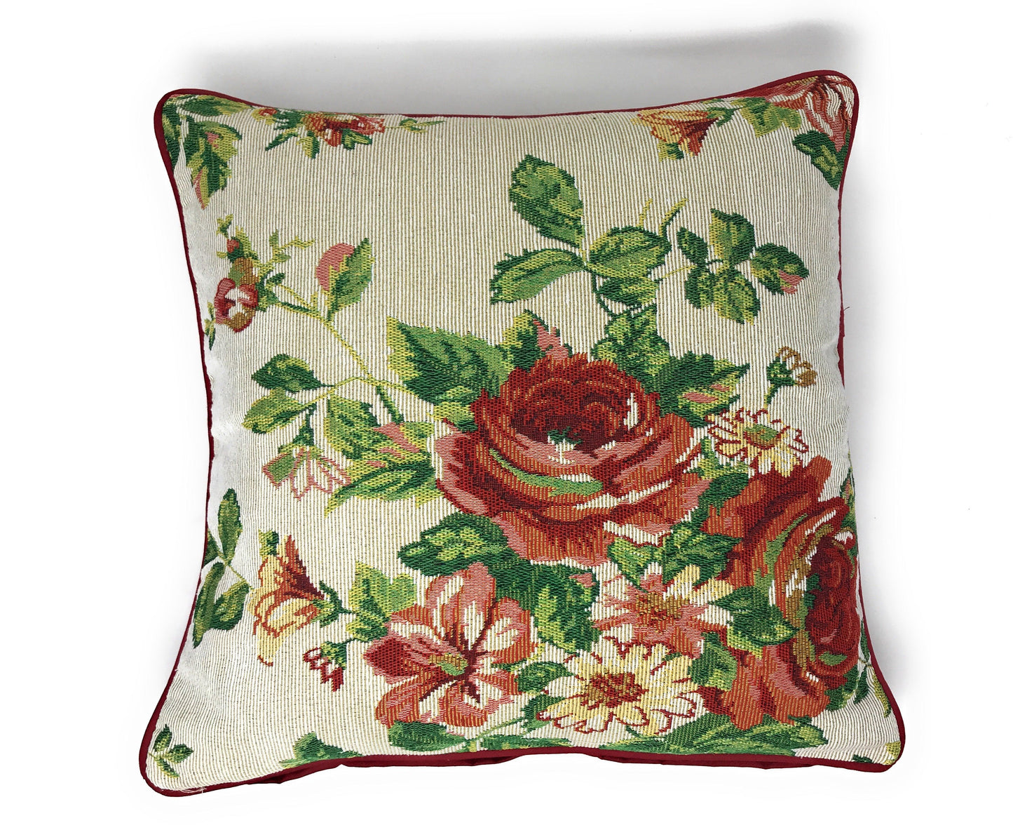 Tache Sweet Roses Vintage Ivory Woven Tapestry Throw Pillow Cover (17593CC)