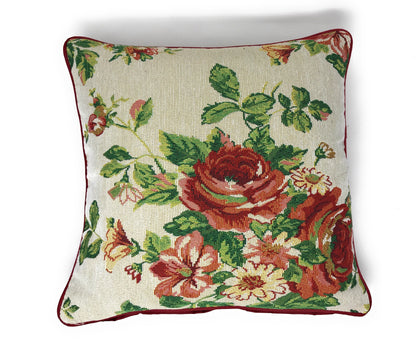 Tache Sweet Roses Vintage Ivory Woven Tapestry Throw Pillow Cover (17593CC)