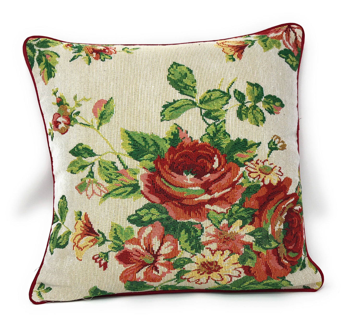 Tache Sweet Roses Vintage Ivory Woven Tapestry Throw Pillow Cover (17593CC)