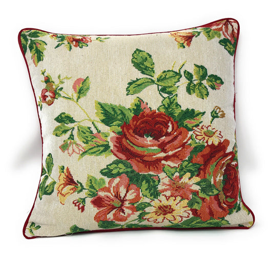 Tache Sweet Roses Vintage Ivory Woven Tapestry Throw Pillow Cover (17593CC)