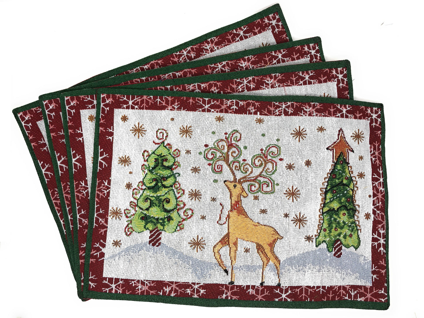 Tache Winter Forest Reindeer Vintage Holiday Woven Tapestry Placemat Set of 4 (9192PM)