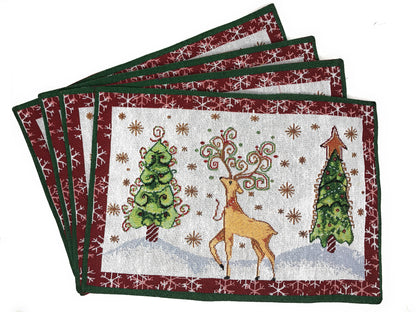 Tache Winter Forest Reindeer Vintage Holiday Woven Tapestry Placemat Set of 4 (9192PM)