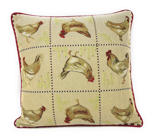 Tache Country Farmhouse Rooster Hens Woven Tapestry Throw Pillow Cover (13139CC)