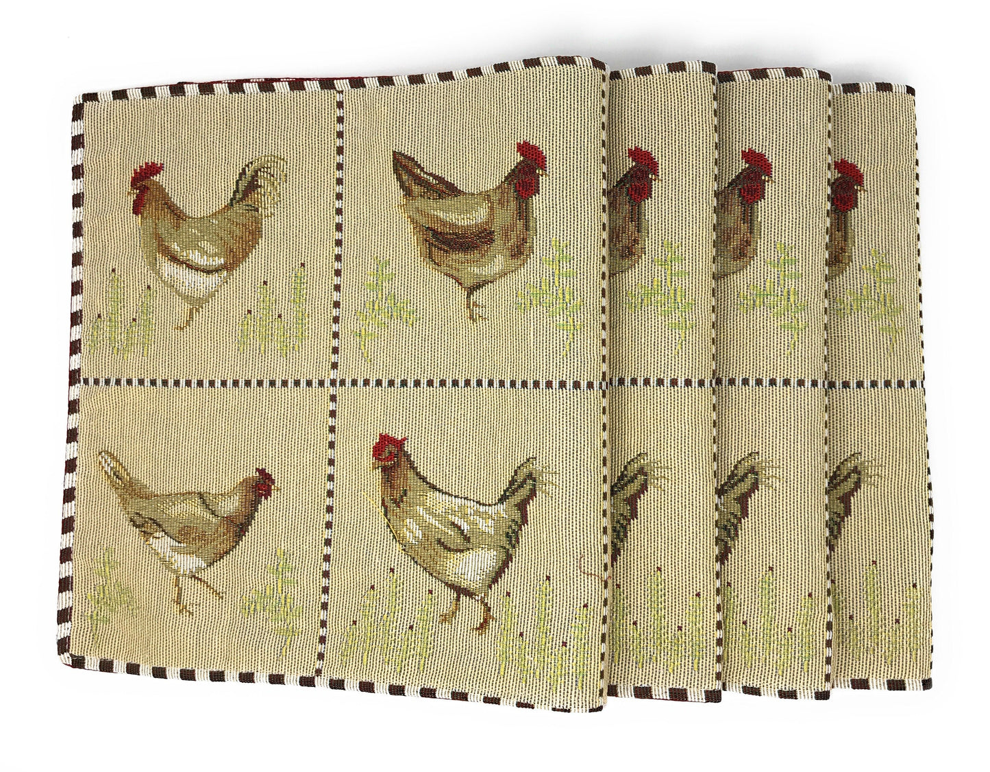Tache Country Farmhouse Rooster Hens Woven Tapestry Placemat Set (13139PM)
