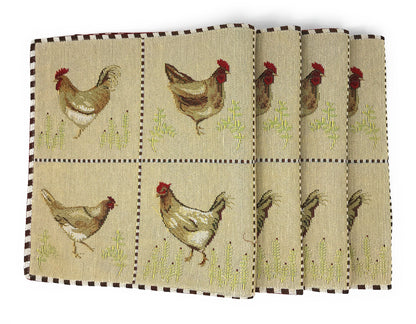 Tache Country Farmhouse Rooster Hens Woven Tapestry Placemat Set (13139PM)