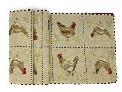 Tache Country Farmhouse Rooster Hens Woven Tapestry Table Runners (13139TR)