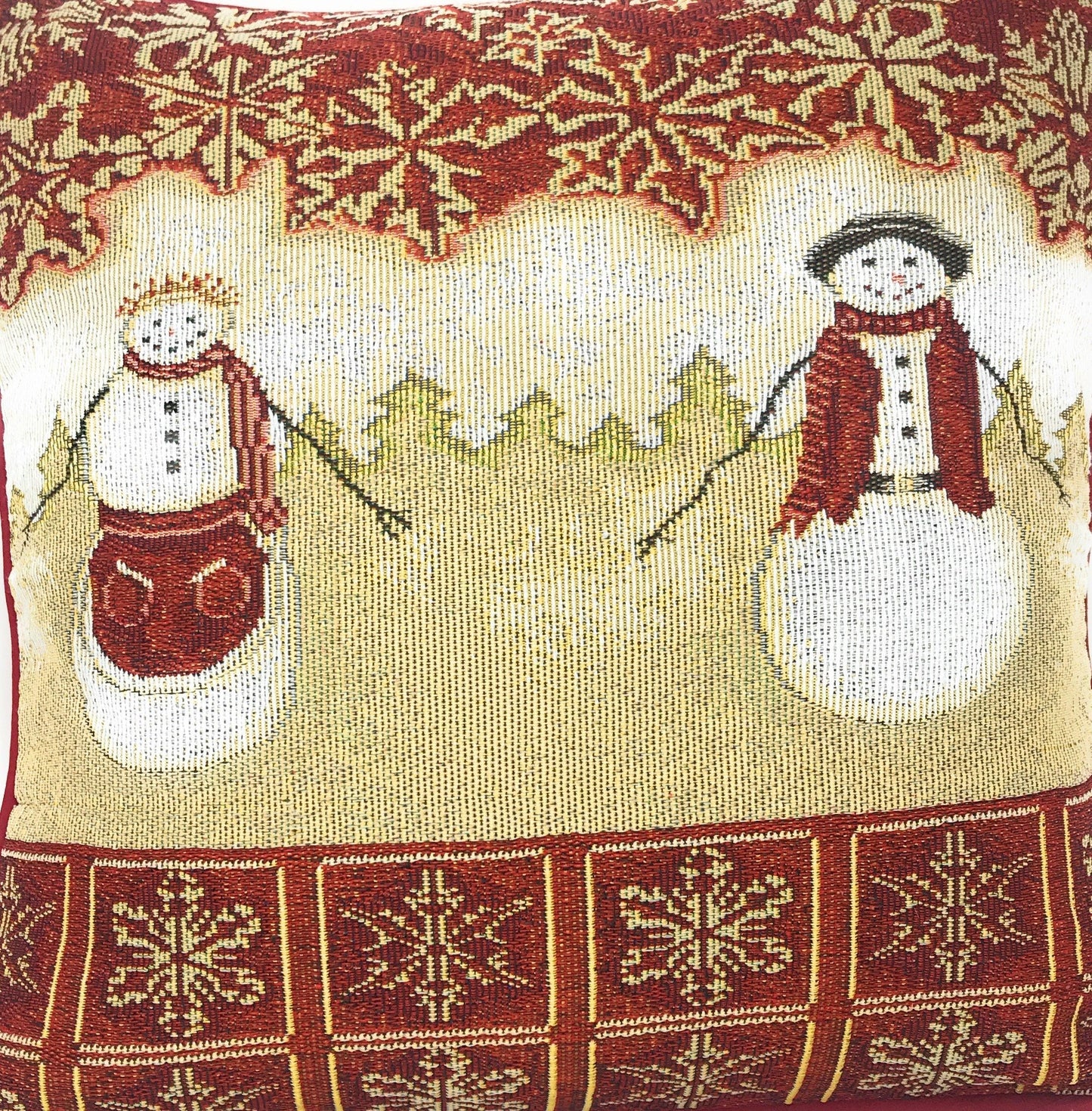 Tache Mr. & Mrs. Snowman Couple Woven Tapestry Throw Pillow Cover (10323CC)