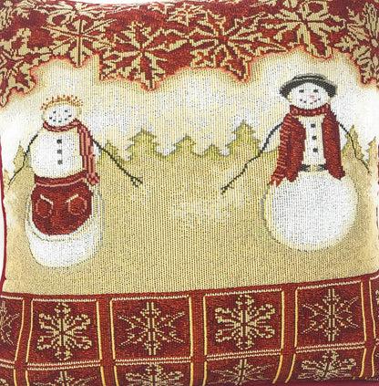Tache Mr. & Mrs. Snowman Couple Woven Tapestry Throw Pillow Cover (10323CC)