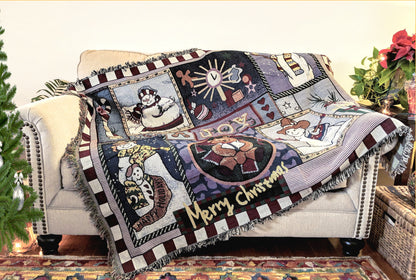 Tache Wonderful Season Snowman Tapestry Throw Blanket with Fringe (2270)