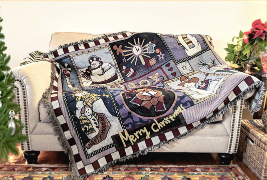 Tache Wonderful Season Snowman Tapestry Throw Blanket with Fringe (2270)