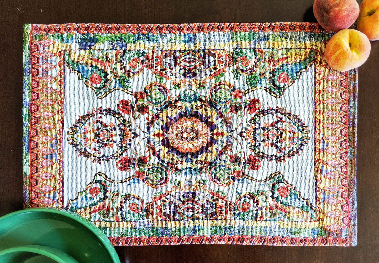 Tache Elegant Coral Colorful Ornate Paisley Woven Tapestry Placemat Set (18193)