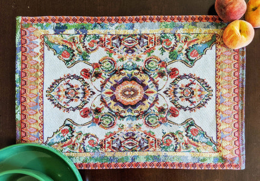 Tache Elegant Coral Colorful Ornate Paisley Woven Tapestry Placemat Set (18193)