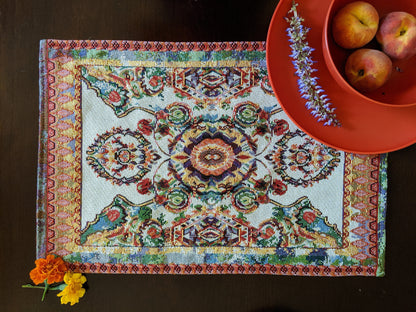 Tache Elegant Coral Colorful Ornate Paisley Woven Tapestry Placemat Set (18193)
