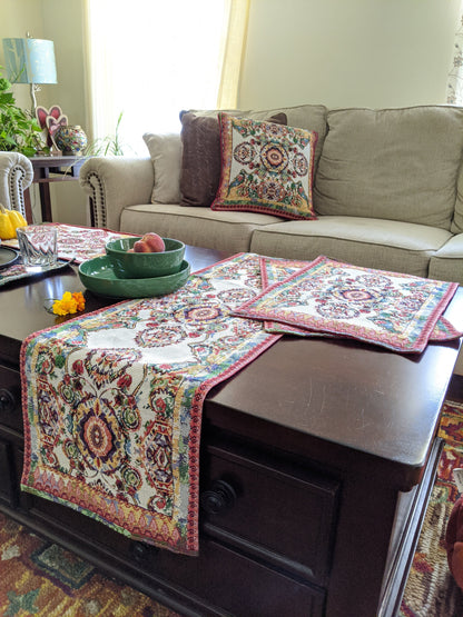 Tache Elegant Ivory Colorful Ornate Paisley Woven Tapestry Table Runner (18193)