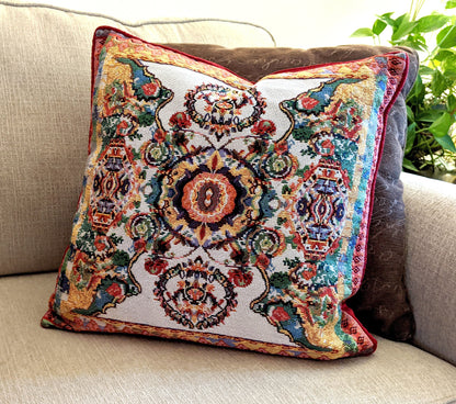 Tache Elegant Ivory Colorful Ornate Paisley Woven Tapestry Throw Pillow Cover (18193)